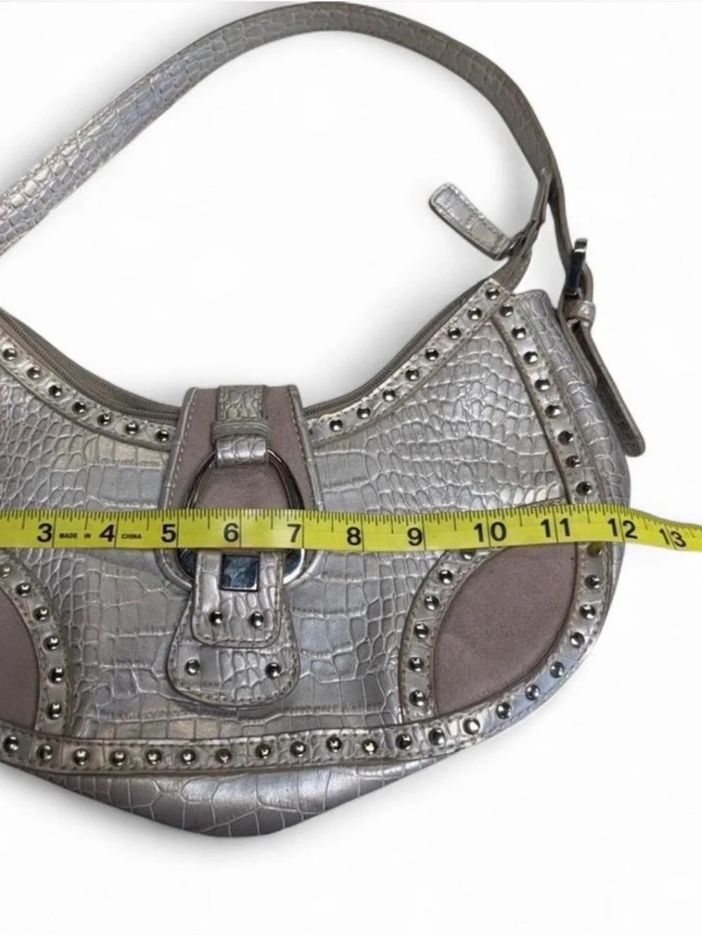 Vintage Y2K Faux Croc Hobo Bag Women’s Silver Buckle Studded Mcbling 2000s Glam